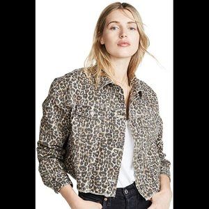 Free People Cheetah Denim Cheetah Print Jacket, M